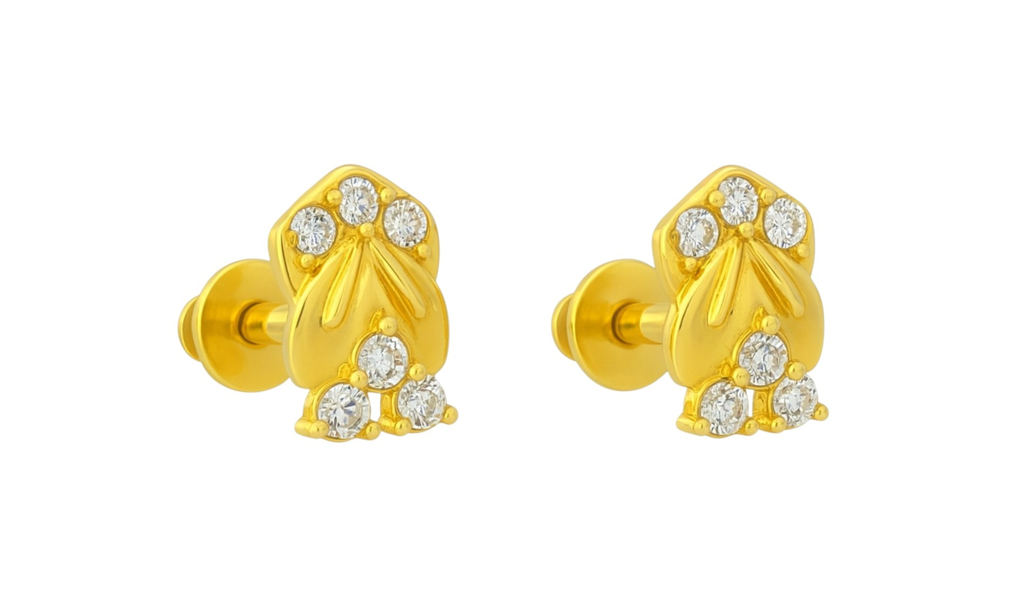 BIS Certified Real 18K Yellow Fine Gold Floral Stud Earrings For Women - Image 2