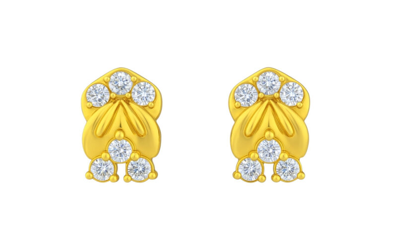 BIS Certified Real 18K Yellow Fine Gold Floral Stud Earrings For Women