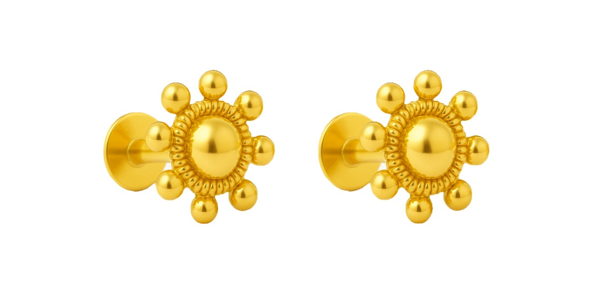 BIS Certified Real 18K Yellow Fine Gold Sunflower Stud Earrings For Women - Image 2