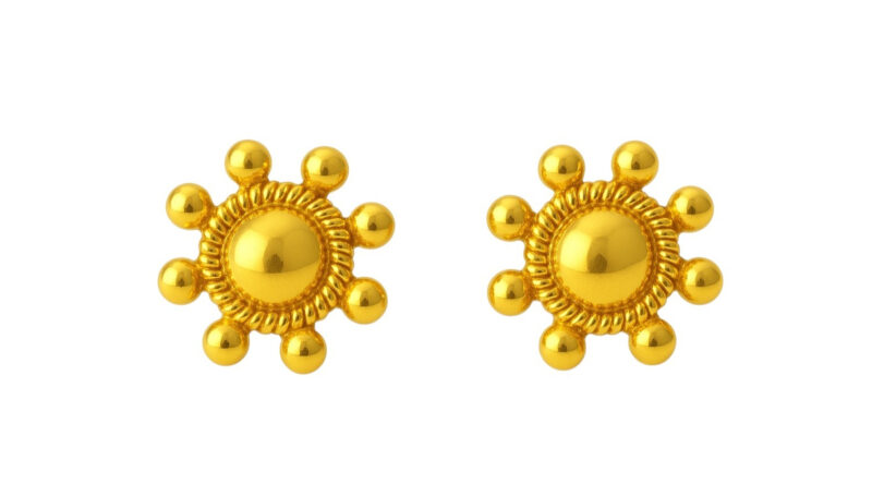 BIS Certified Real 18K Yellow Fine Gold Sunflower Stud Earrings For Women