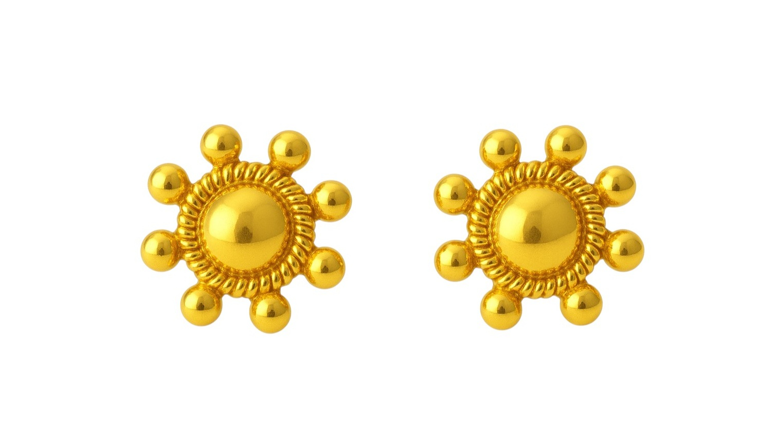BIS Certified Real 18K Yellow Fine Gold Sunflower Stud Earrings For Women
