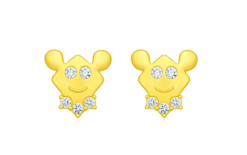 BIS Certified Real 18K Yellow Fine Gold Smiley Stud Earrings For Women