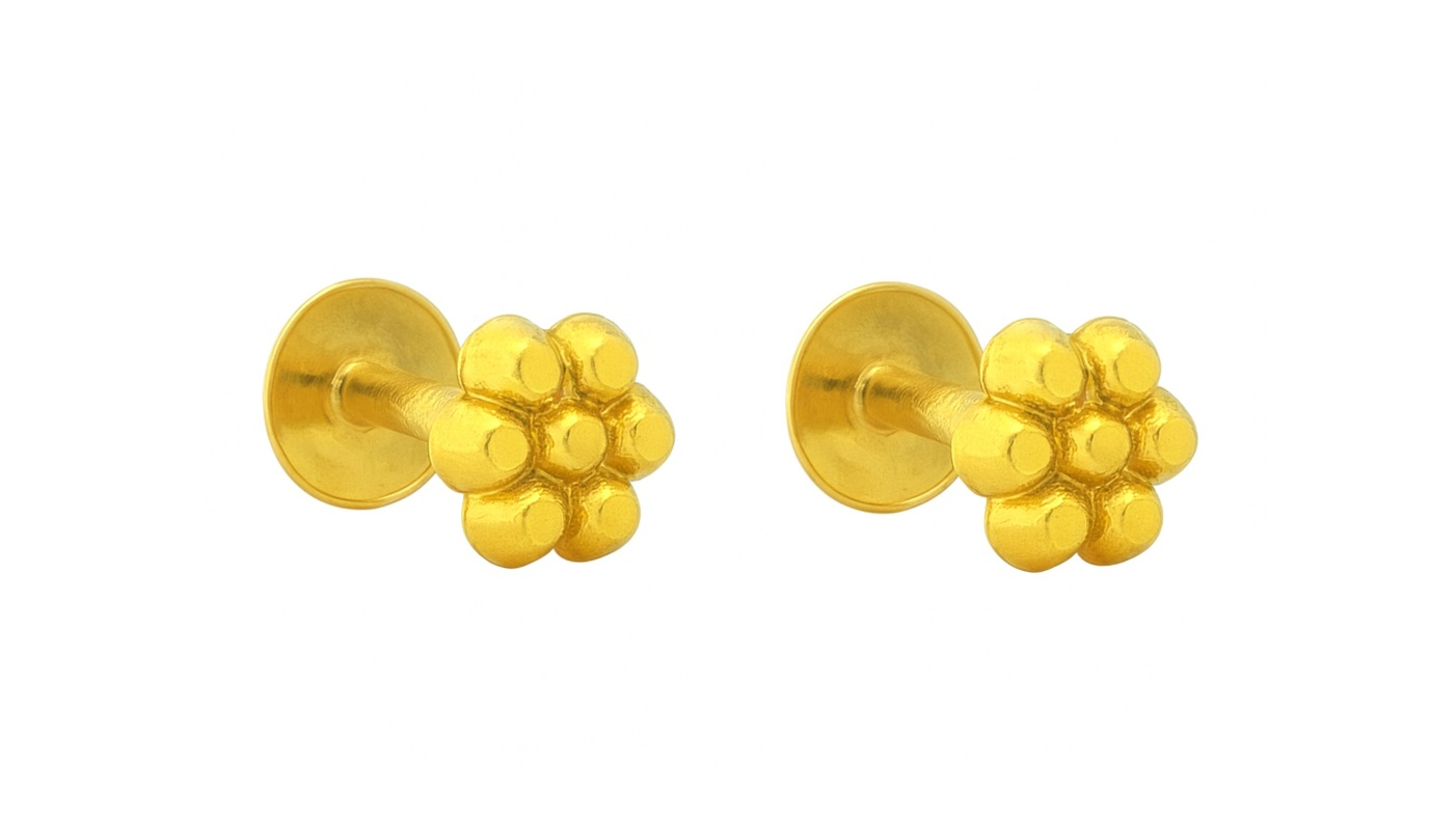 BIS Certified Real 18K Yellow Fine Gold Floral Stud Earrings For Women - Image 2