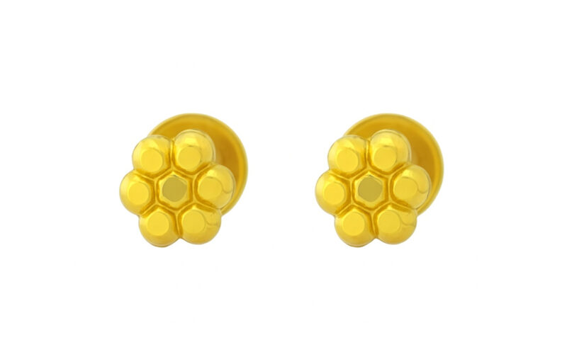 BIS Certified Real 18K Yellow Fine Gold Floral Stud Earrings For Women