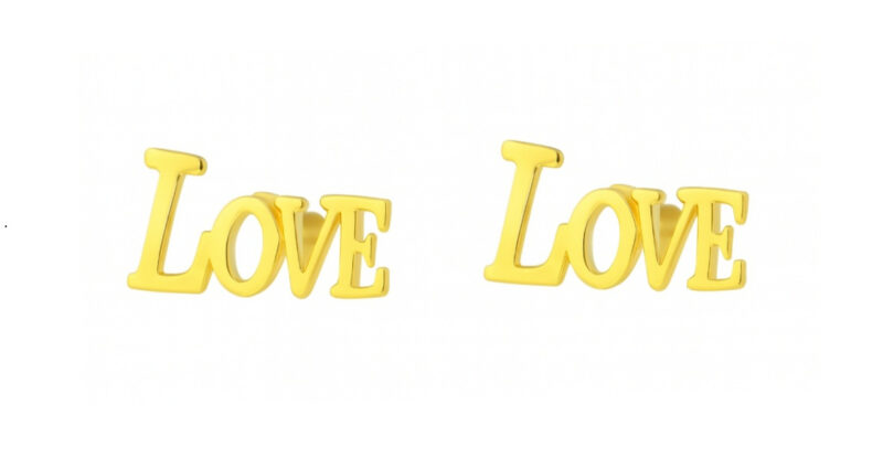 BIS Certified Real 18K Yellow Fine Gold Love Letter Stud Earrings For Women