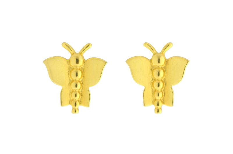 BIS Certified Real 18K Yellow Fine Gold Butterfly Stud Earrings For Women