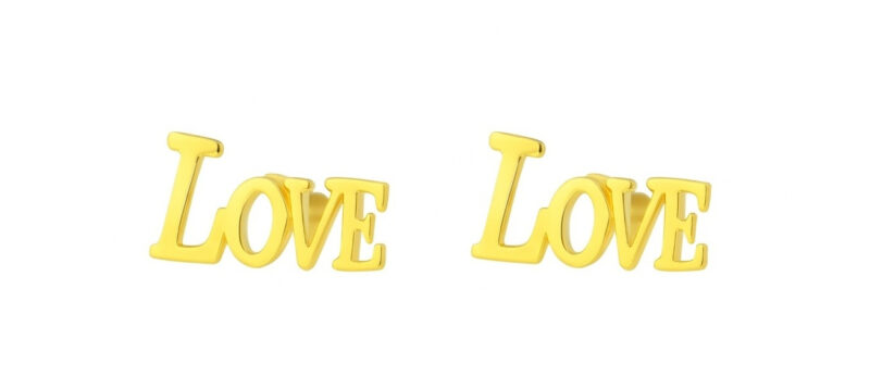 BIS Certified Real 18K Yellow Fine Gold Love Letter Stud Earrings For Women