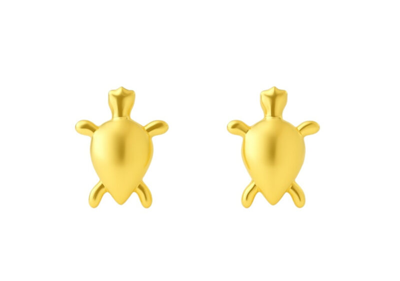 BIS Certified Real 18K Yellow Fine Gold Turtle Stud Earrings For Women