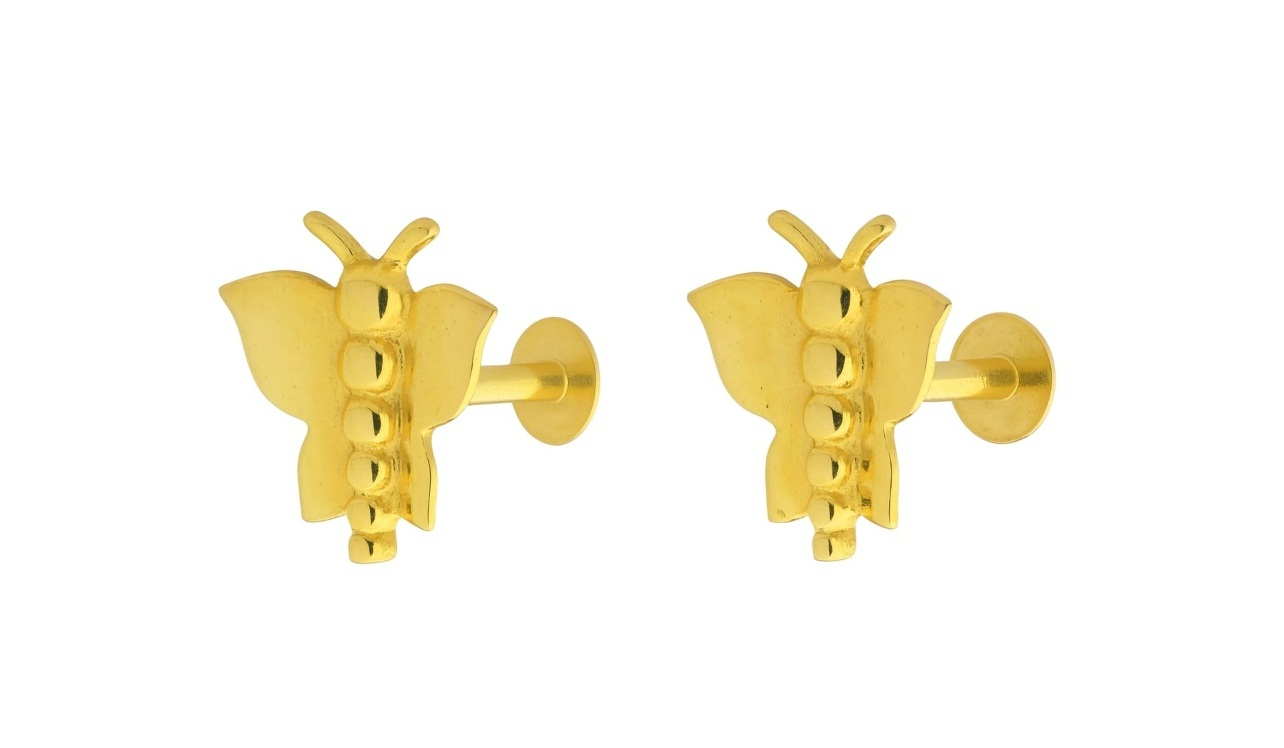 BIS Certified Real 18K Yellow Fine Gold Butterfly Stud Earrings For Women - Image 2