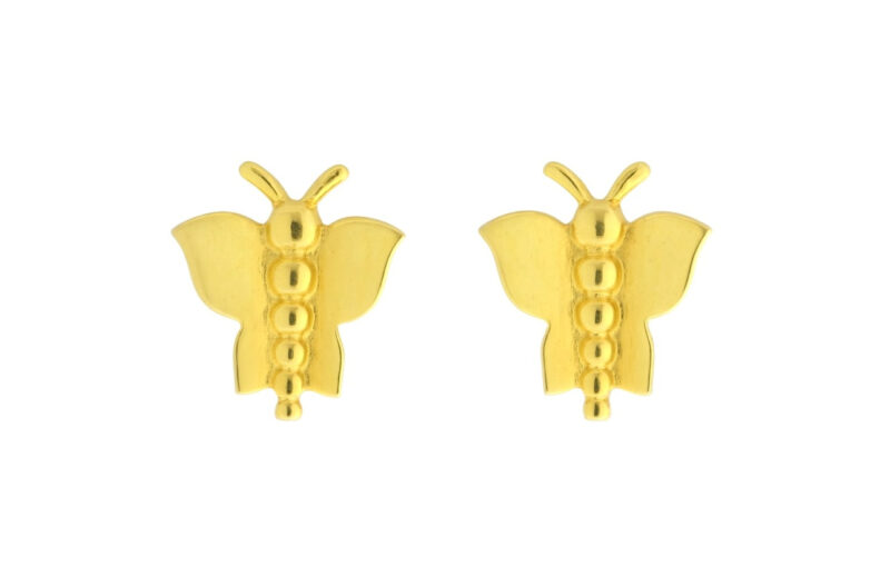 BIS Certified Real 18K Yellow Fine Gold Butterfly Stud Earrings For Women