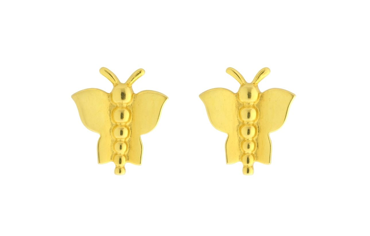 BIS Certified Real 18K Yellow Fine Gold Butterfly Stud Earrings For Women