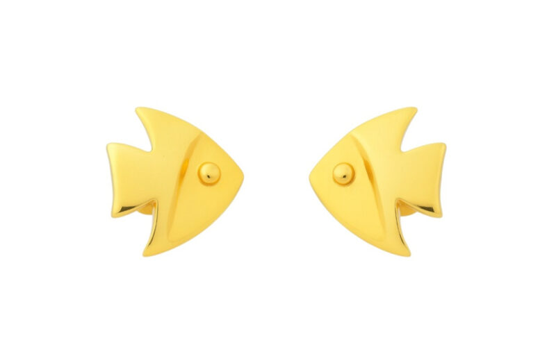 BIS Certified Real 18K Yellow Fine Gold Fish Stud Earrings For Women