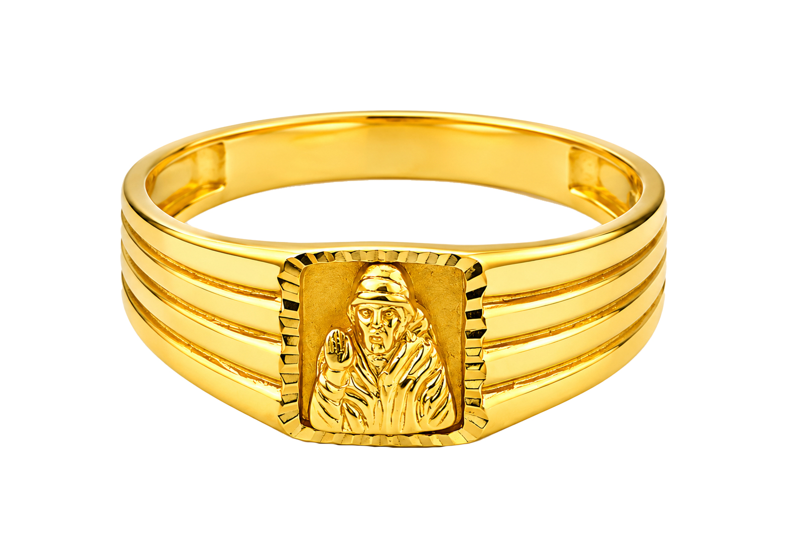 BIS Certified Real 22K Yellow Fine Gold Sai Baba Finger Ring For Men - Image 2