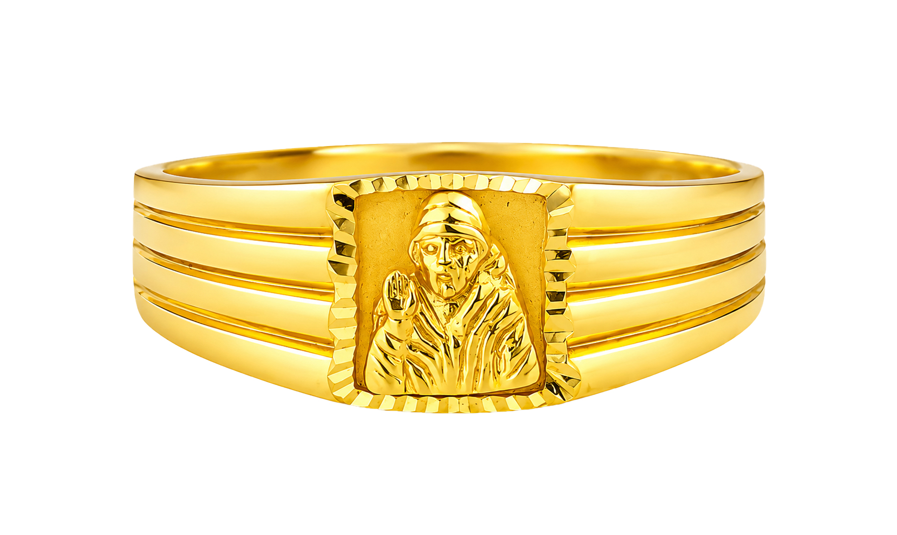 BIS Certified Real 22K Yellow Fine Gold Sai Baba Finger Ring For Men