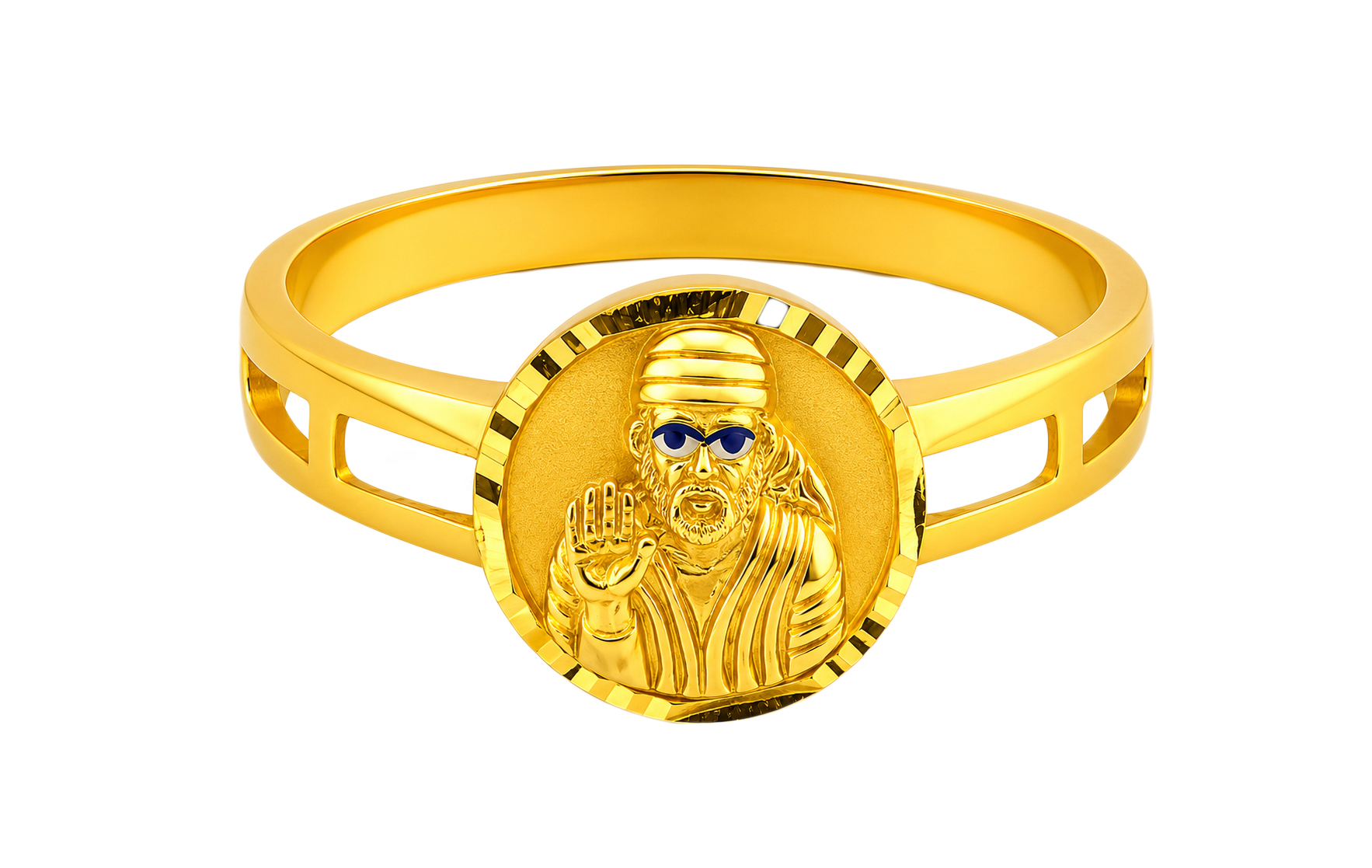 BIS Certified Real 22K Yellow Fine Gold Sai Baba Finger Ring For Men - Image 2