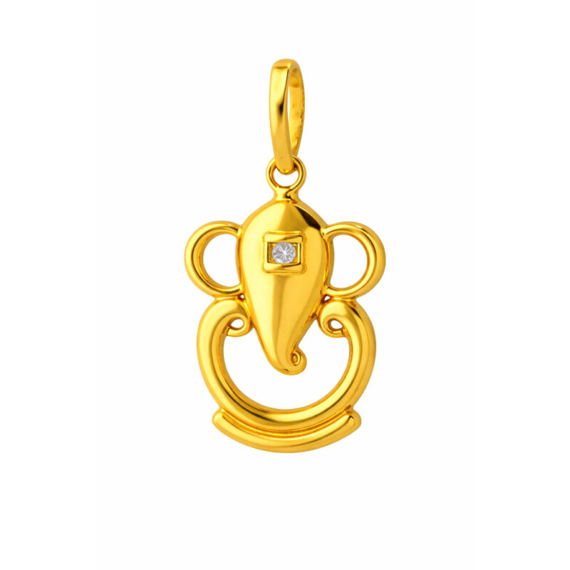 BIS Certified Real 18K Yellow Fine Gold Ganpati Chain Pendant For Women