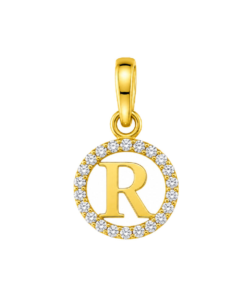BIS Certified Real 18K Yellow Fine Gold R Name Chain Pendant For Women