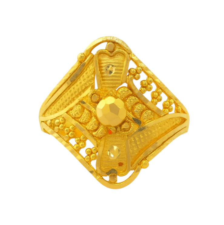 BIS Certified Real 22K Yellow Fine Gold Handmade Finger Ring For Women