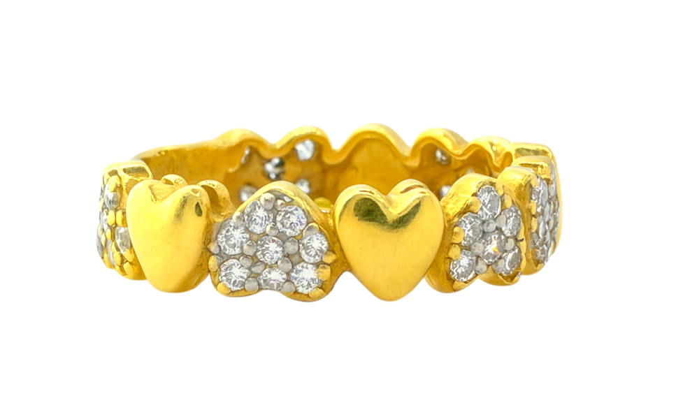 BIS Certified Real 22K Yellow Fine Gold Heart Band Finger Ring For Women - Image 2