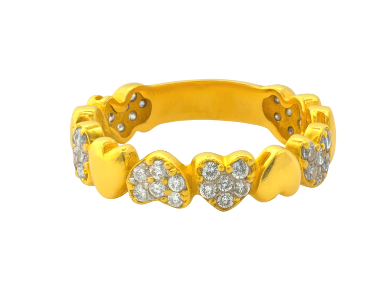 BIS Certified Real 22K Yellow Fine Gold Heart Band Finger Ring For Women - Image 3