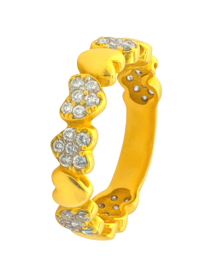 BIS Certified Real 22K Yellow Fine Gold Heart Band Finger Ring For Women