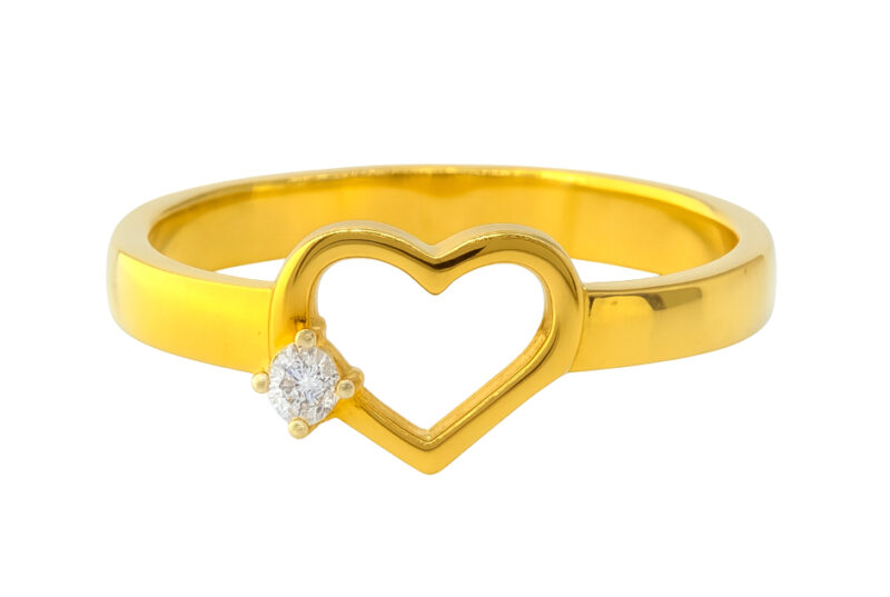 BIS Certified Real 18K Yellow Fine Gold Heart Band Finger Ring For Women