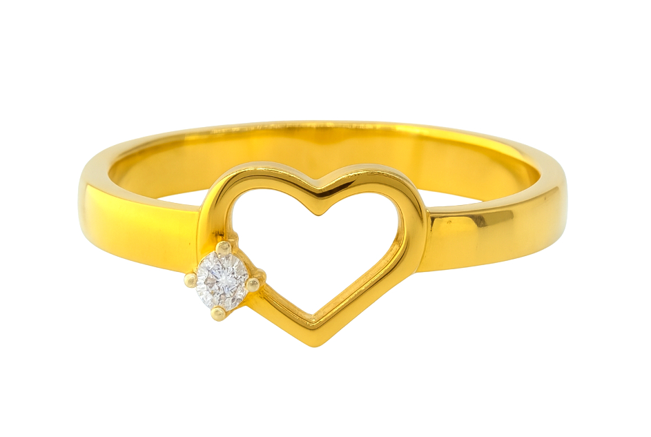BIS Certified Real 18K Yellow Fine Gold Heart Band Finger Ring For Women