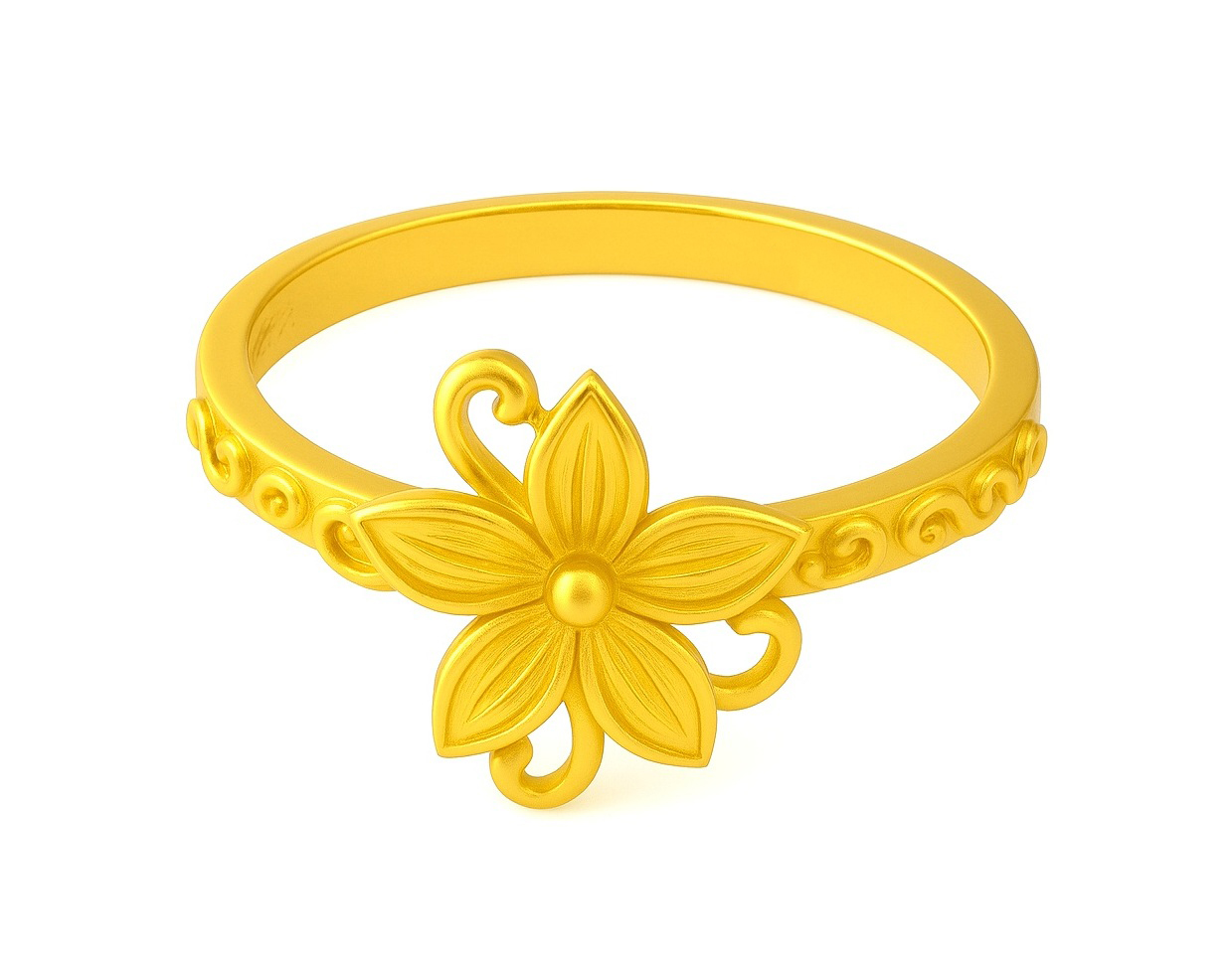BIS Certified Real 22K Yellow Fine Gold Flower Finger Ring For Women - Image 2