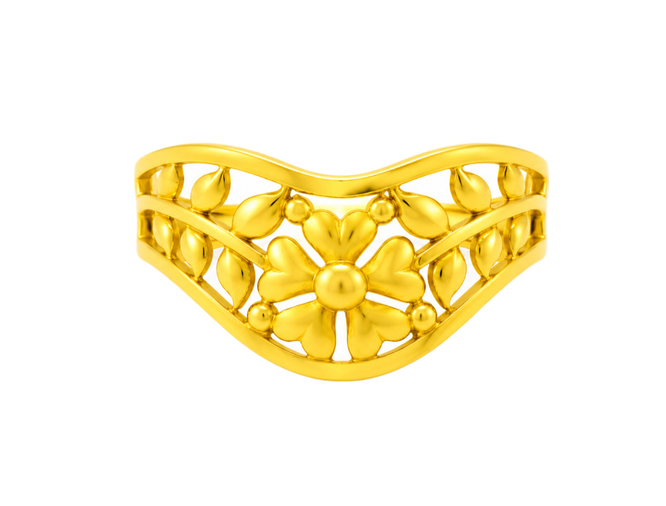 BIS Certified Real 22K Yellow Fine Gold Flower Finger Ring For Women - Image 2