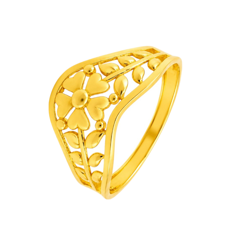 BIS Certified Real 22K Yellow Fine Gold Flower Finger Ring For Women