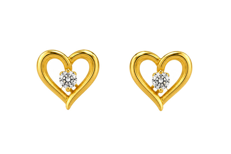 BIS Certified Real 22K Yellow Fine Gold Heart Earrings For Women