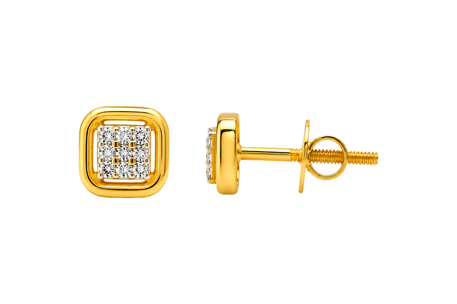 BIS Certified Real 22K Yellow Fine Gold Square Earrings For Women - Image 3