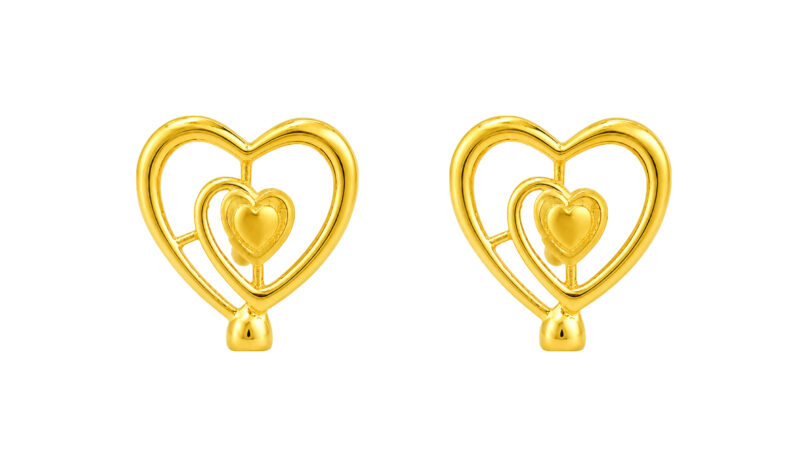 BIS Certified Real 22K Yellow Fine Gold Heart Earrings For Women